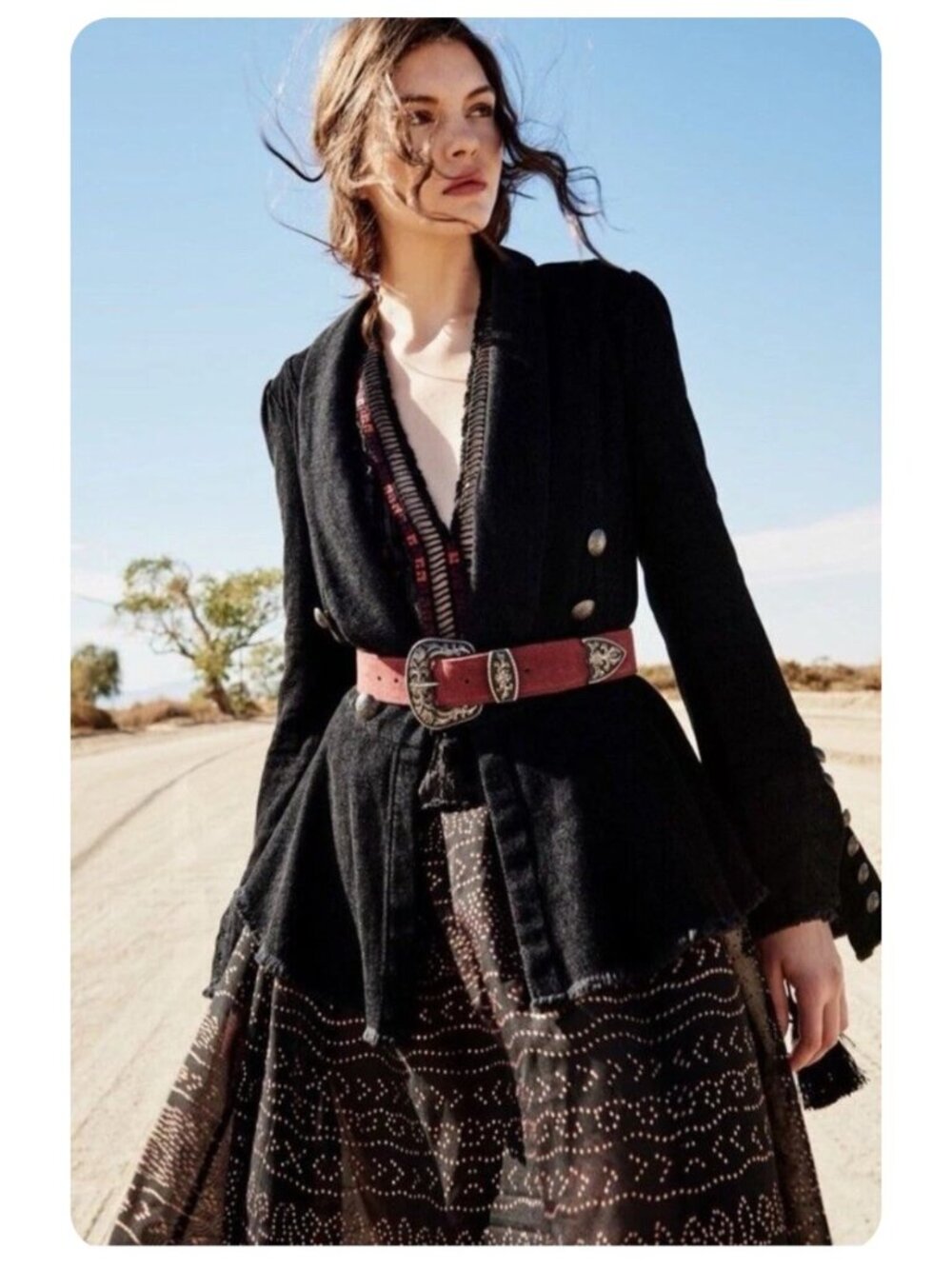 Free People Black Victorian Throwback Bell Sleeve Corduroy Blazer Jacket sz L